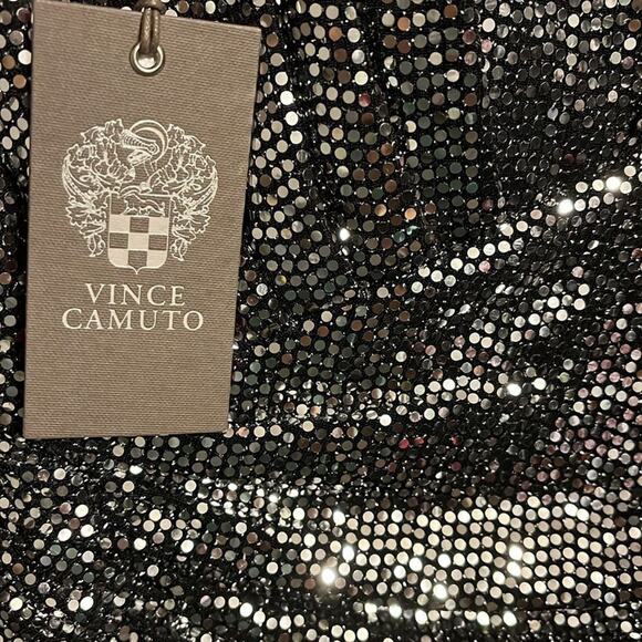 Vince Camuto Disco Dotted Metallic Knit Mock Neck Sleeveless Ruched Dress 4 - Picture 4 of 4